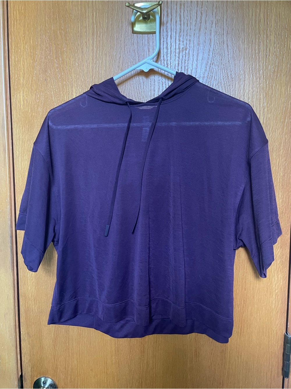 Athleta Sheer Purple Short Sleeve Hoodie Top, size XS